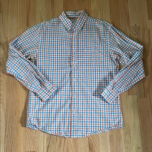 Sonoma Shirt Mens Blue Orange Check Button Up Casual Preppy Cotton Church
